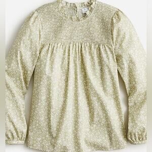 J. Crew x Liberty Capel Floral Sage Green Smocked Cotton Poplin L/S Blouse